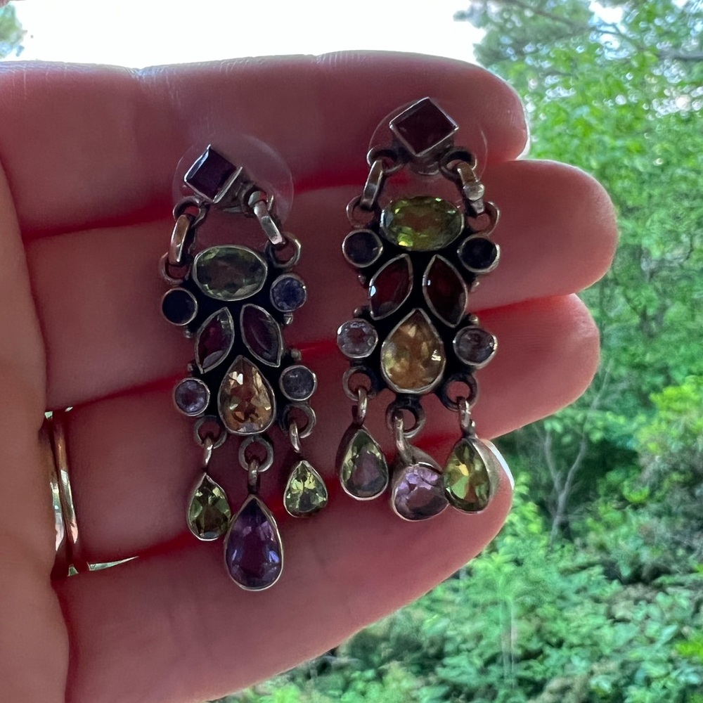 Colorful Stone Fossil Chandelier Earrings